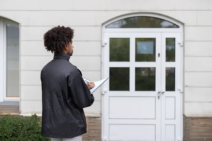 male appraiser outside a home