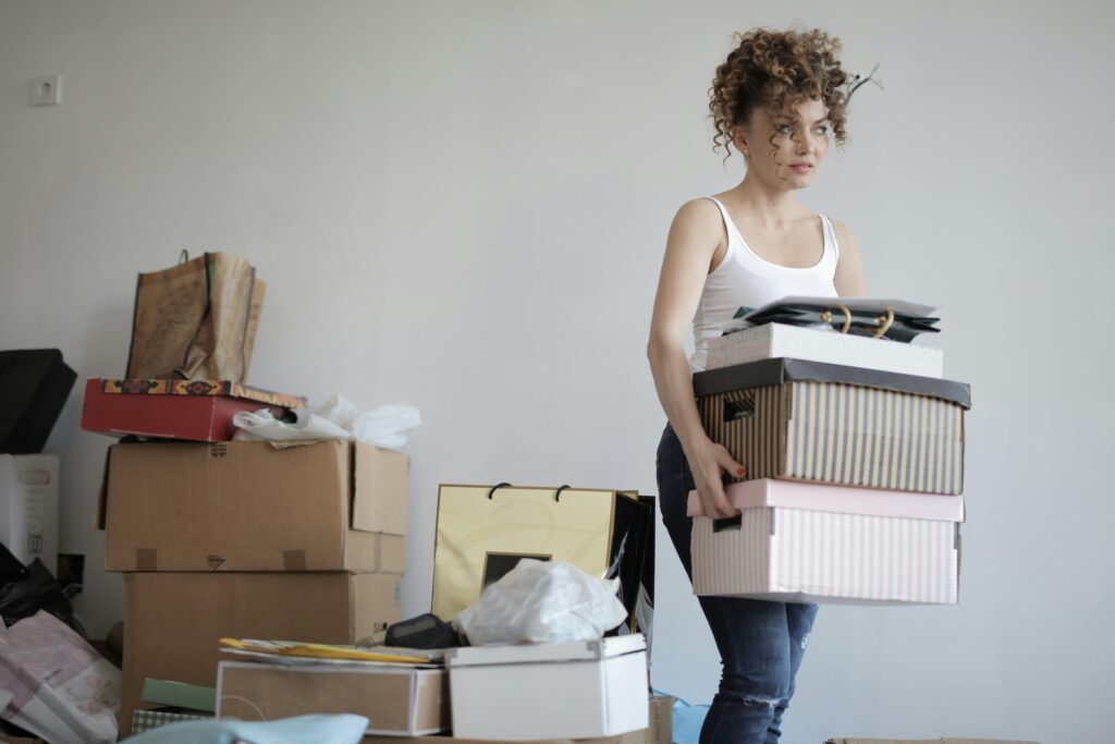 woman moving boxes