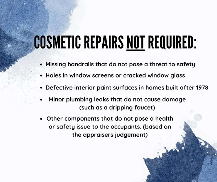list of cosmetic repairs not required for fha appraisal