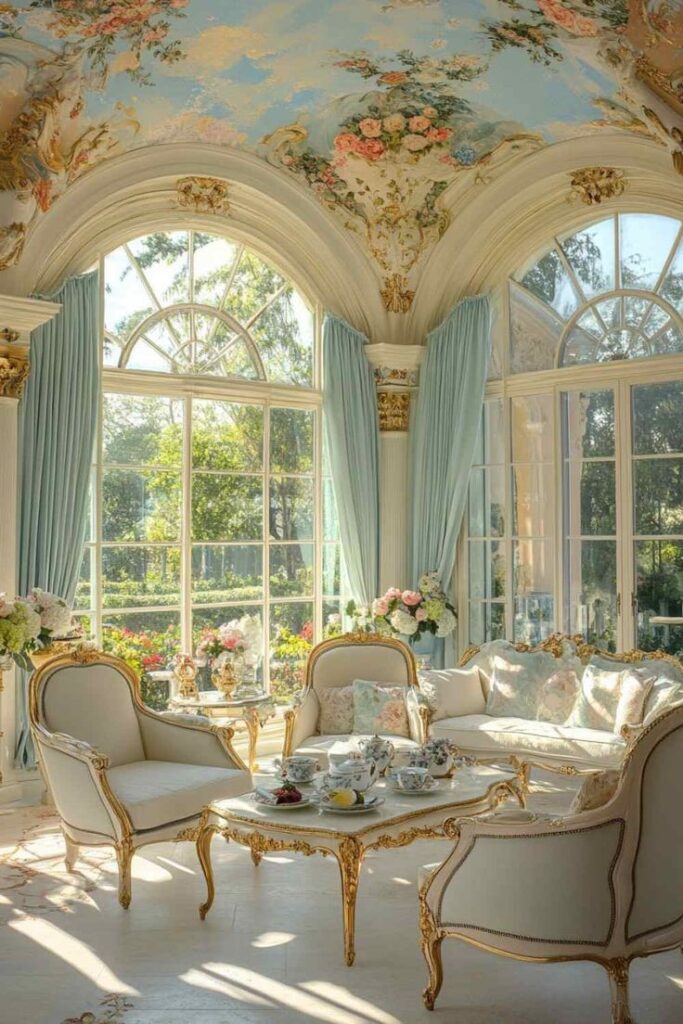 Rococo Sitting Room rococo sitting room with blue floral patterns