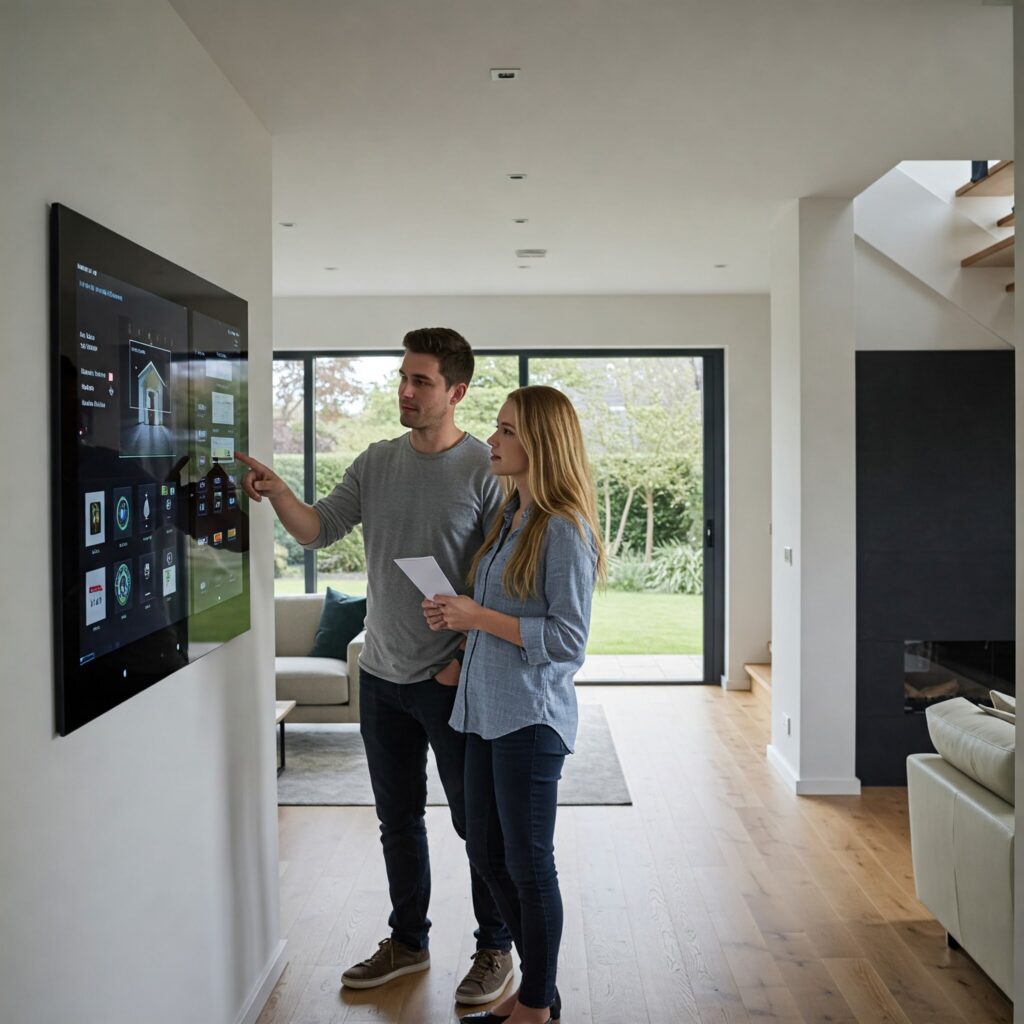 ai home control center smart ai home features - couple looking at a control center