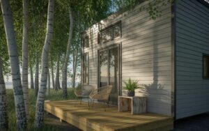 affordable adu's - sleek modern small adu in a forest
