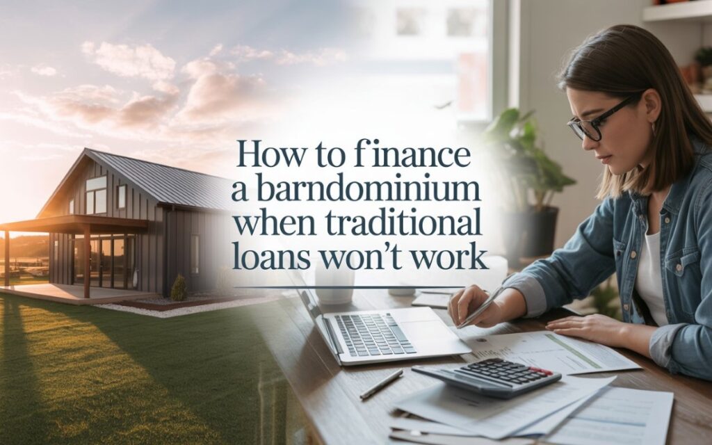 how to finance a barndominium - person at a desk with building in the background