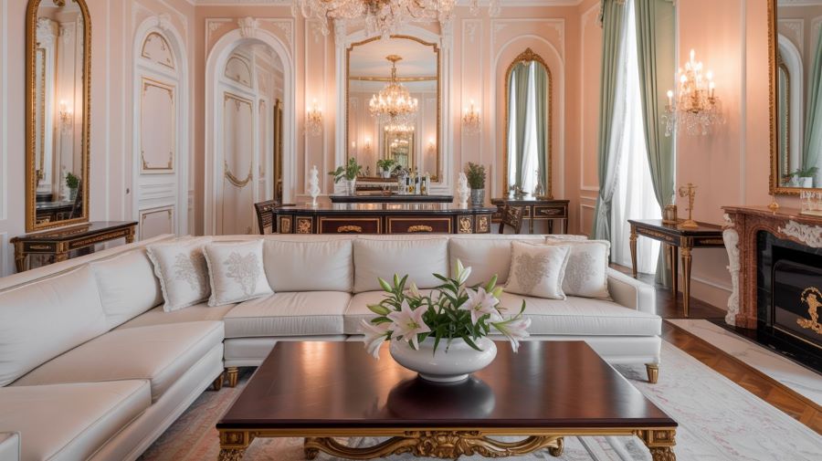 rococo living room2 rococo interior design - beige and pink living room